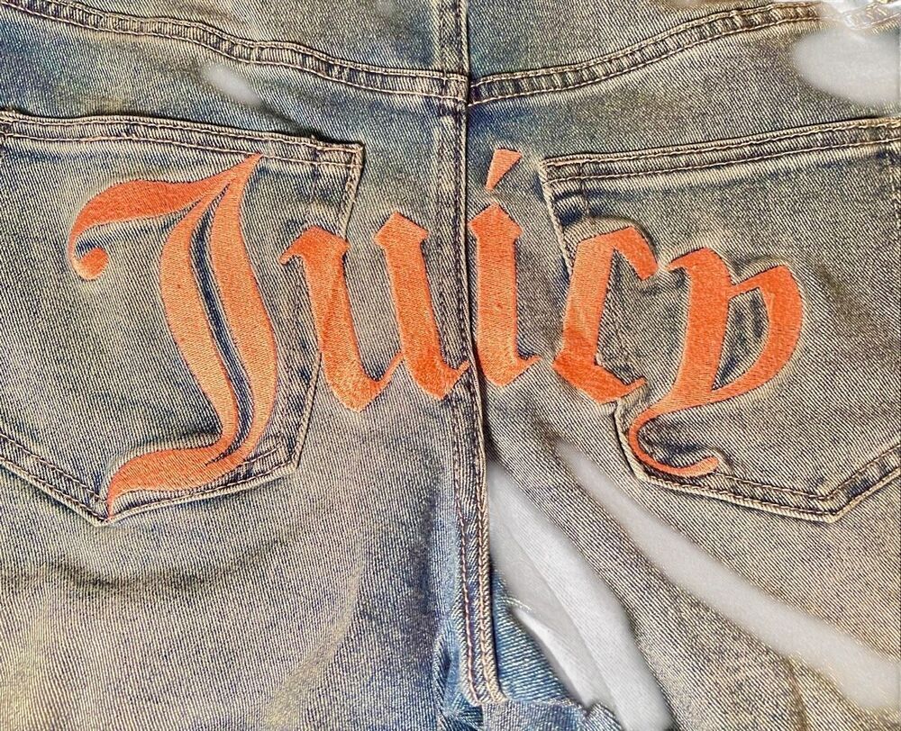 Juicy Western Short With Juicy in Pink Script Across Backside Medium Wash 8 NWT - Picture 2 of 16